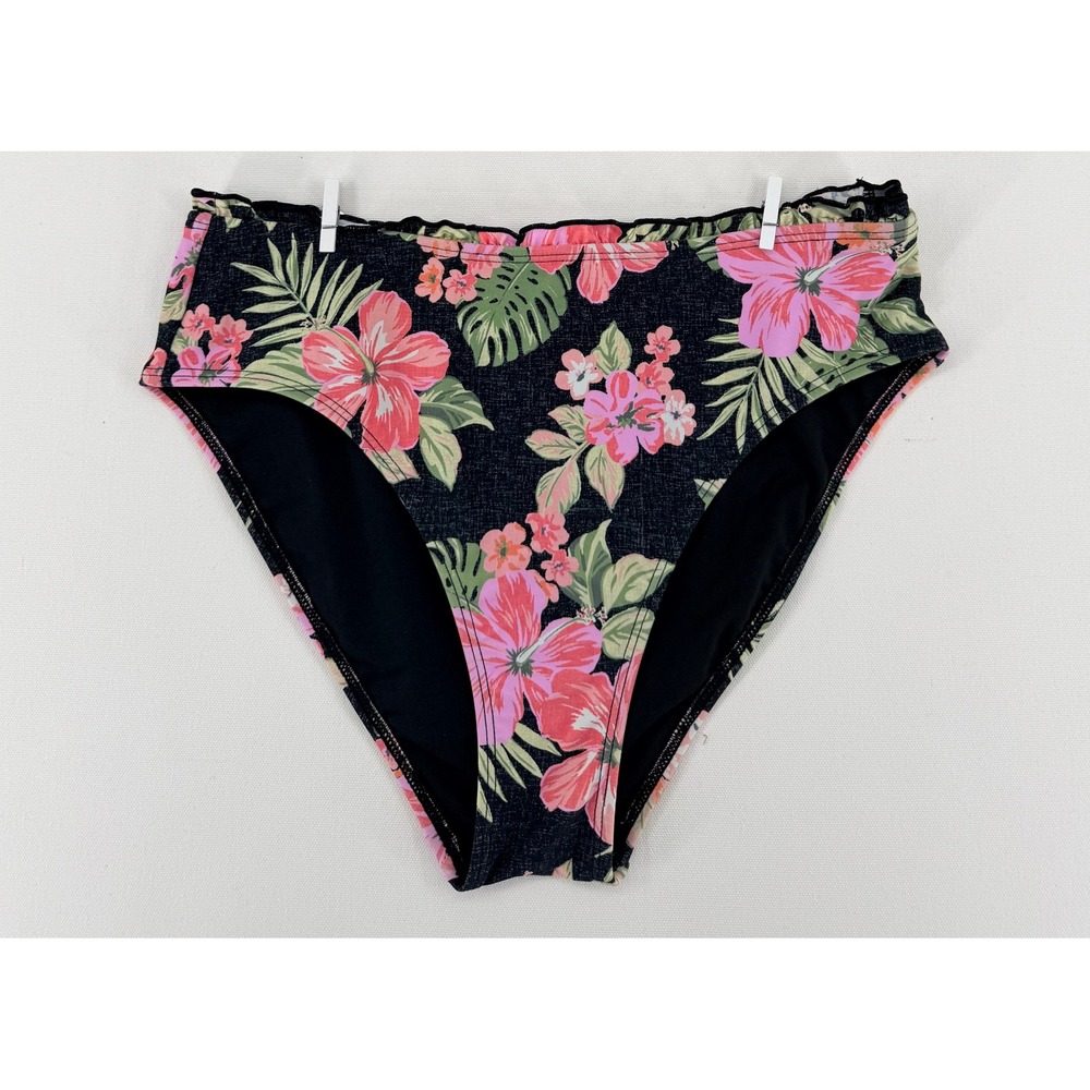 True Craft Tropical Floral Bikini Bottoms Pink Black‎ Size Small